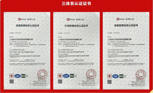 惠和化德荣获上海市“专精特新”企业 + ISO三体系认证