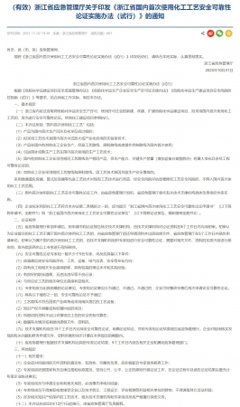 浙江省应急管理厅关于印发《浙江省国内首次使用化工工艺安全可靠性论证实施办法（试行）》的通知