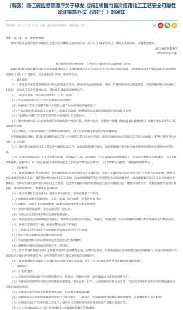 浙江省应急管理厅关于印发《浙江省国内首次使用化工工艺安全可靠性论证实施办法（试行）》的通知